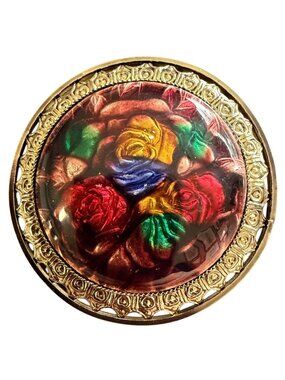Vintage Reverse Carved Lucite Brooch Gold Tone Floral Pin 1950s New Old Stock